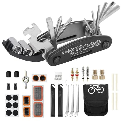 GothicBride Fahrrad Reparaturset Fahrrad Werkzeug Reparatur Set mit 16-in-1 Fahrrad Multitool und Zubehör Abziehbar Flickzeug Set Fahrradwerkzeug für Unterwegs
