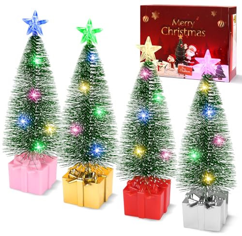 Mini Christmas Tree with Lights, 4 Pack Tabletop Christmas Tree with LED Lights for Indoor Christmas Decorations Holiday Party Ornagment, Christmas Centerpieces for Tables