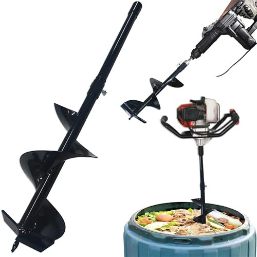 WLSANX Compost Stirring Tool 26.7in, Black, Iron, Outdoor Composting Bins Mixing Tool