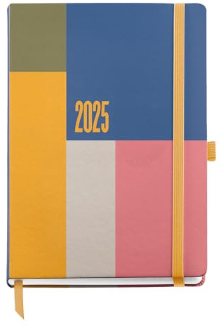 Miquelrius - Dagskalender 2025, Årlig dagbok 155 x 213 mm, Dagskalender, Fodrad kartongomslag, Spiral, Elastisk gummiförslutning, 80 g/m² papper, katalanska, engelska och portugisiska