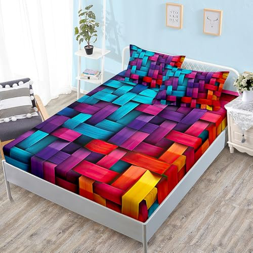 Spannbettlaken 180x200cm Türkis Lila Bettlaken 180x200 Polyester Spannbettlaken 180x200 Betttuch 180x200 Atmungsaktiv Spannleintuch 180x200 Knitterfrei Spannbetttuch 180x200 30cm Tiefe