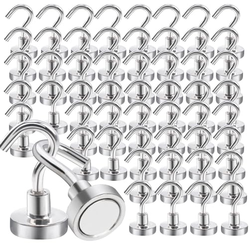 Aenienoe 55-pack starka magnetiska krokar 11 kg magnetkrokar för upphängning slitstark neodymmagnet med krok för kryssningsstuga kök kylskåp klassrum kontor camping 16 mm silver