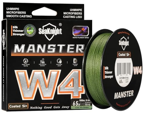 Seaknight W4 4 Strands Braided Lines 300M/500M Super Smooth PE Multifilament Line Carp Fishing Lines Double Coating UV-proof Saltwater-proof Fishing Line for Saltwater Sea Fishing 15-100LB