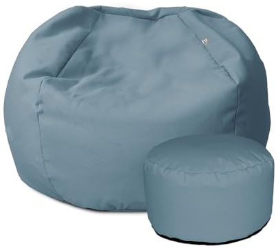 rucomfy Beanbags Small Kids Indoor/Outdoor Bean Bag. Children's Outside Garden Chair. Pre-Filled Water Resistant & Durable. 50cm x 65cm (Seafoam Blue, With Footstool)