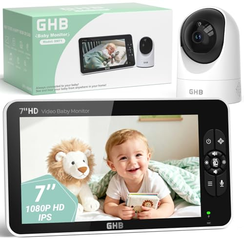 GHB 7 Baby Monitor with Camera and Night Vision, Remote PTZ | 2-Way Talk, Large HD Display, VOX Power-Saving Mode, Room Temp Monitoring, 8 Lullabies, No Wi-Fi Needed
