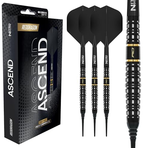 RED DRAGON Jeu de fléchettes Ascend Series - Corps de 20 g/22 g - Pointe souple - Jeu de fléchettes 90 % tungstène professionnel - Fléchettes Nitro Flite intégrées, ailettes et tiges