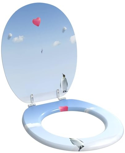 vidaXL Siège de Toilette à Fermeture Douce Bleu 44 x 38 cm Panneau MDF, Couvre- WC Moderne en MDF, avec Fermeture Douce, Un Accessoire Pratique et stylé pour la Salle de Bain