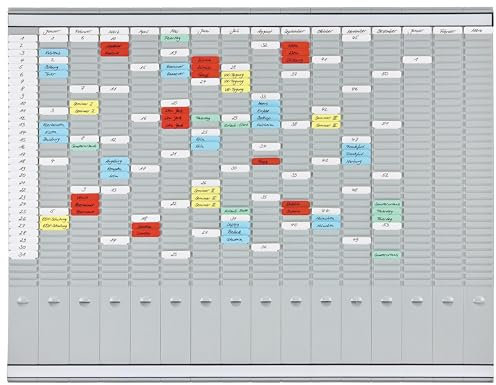 FRANKEN T-Kartentafel Jahresplaner für 15 Monate plus Index, 100,8 x 78.3 cm, 16 Träger, 35 Schlitze, PV1015