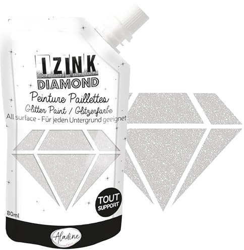 Aladine - Izink Diamond Blanc Nacré 80 ml - Peinture Pailletée - Pour Tout Support : Papier, Tissu, Béton, Métal, Bois - DIY et Loisirs Créatifs - Déco Brillante - Blanc Brillant - 80829
