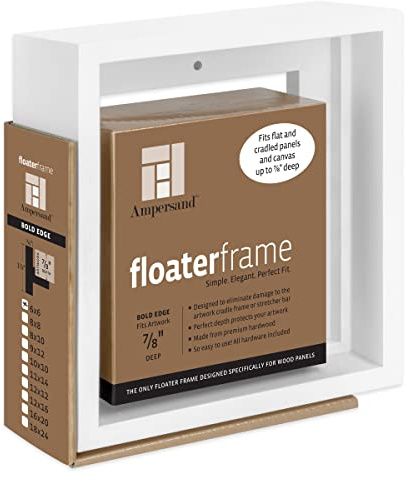 Ampersand Art Supply Floaterframe | 6x6 | 1 1/2 Depth | Bold Style | Hardwood Floating Frame in White Finish for Canvas, Wood Panels & Artwork