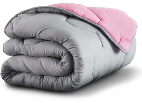 IDMarket - Edredón de 220 x 240 cm, color rosa y gris, 300 GR