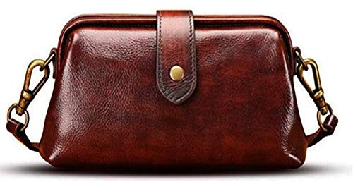 Retro handgjord läkarväska, crossbody väska kvinnor vintage stil läder crossbody axelväska, Brun