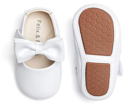 Soft Sole Leather White Baby Shoes - Infant Baby Walking Shoes Moccasinss Rubber Sole Crib Shoes(White,9-12Months Infant)