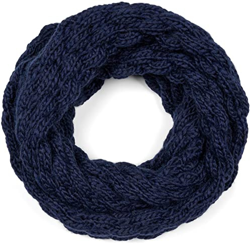 styleBREAKER Écharpe femme tricotée Loop Unicolore avec motif de bulles, chaude écharpe tubulaire d'hiver, Raspberry Pattern 01018167, couleur:Bleu foncé