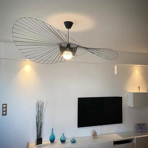 GLZXMQBP Lustre Vertigo Suspension Noir 120 cm, Lampe Vintage Suspension Vertigo Rétro LED Salon Lustre for Intérieur Salon Fibre De Verre +Polyuréthane De Chapeau LED E27,Noir,120cm