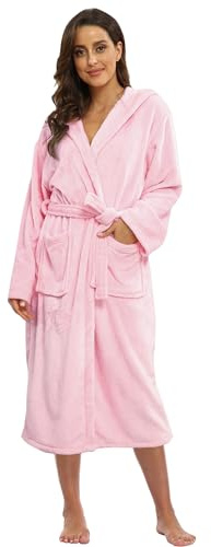 Super Shopping-zone Women's Plush Hooded Bathrobe Winter Warm Robes Soft Fleece Long Robe Luxury Dressing Gown