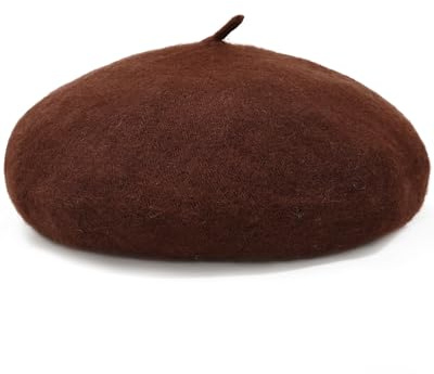 Women French Wool Beret Hats - Solid Color Classic Beanie Winter Cap(Brown)