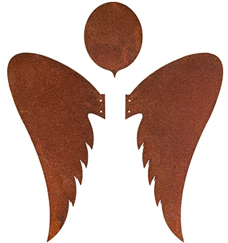 Deko Kind,Lot de 3 anges rouillés,Résistant aux intempéries,rouille précieuse,Piquet de jardin rouille,métal,Figurine de jardin,Décoration murale,Gel de rouille,Ailes d'ange,Tête d'ange