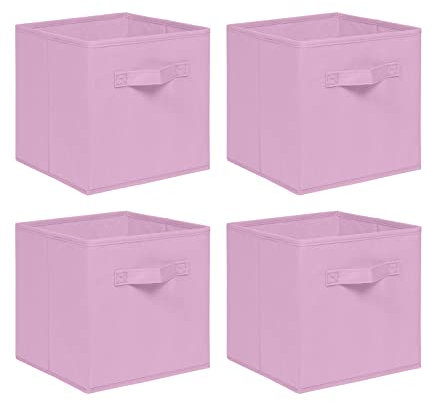 NICEME Foldable Cube Storage Unit Boxes, Non-Woven Fabric Storage Boxes Set, Clothes Drawers for Shelves, 26.5x26.5x28 cm (Pink, Set of 4)