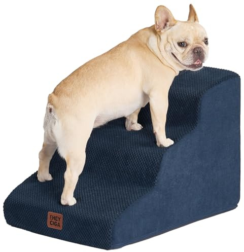 EHEYCIGA Curved Dog Steps for Bed, 3-Step Dog Stairs for Sofa, High Density Foam Pet Steps for Small Dogs and Cats, Pet Stairs for Couch, Non-Slip Dog Ramp with Washable Cover, 40x57x40cm, Navy