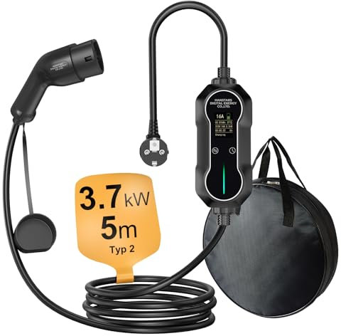 Hanstars Typ 2 Ladekabel 3.7KW, 16A, 5m Kabel–EV Ladekabel, Ladekabel Typ 2 Schuko für Elektrofahrzeuge, mit tragbarer Tragetasche