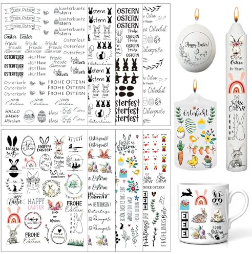 Ostern Kerzen Tattoo, 8 Stück Osterhase Kerzensticker, Kerzensticker Ostern, Ostern Kerzenfolie, Kerzentattoo, Kerzen Aufkleber Ostern, für Kerzen Keramik Tasse