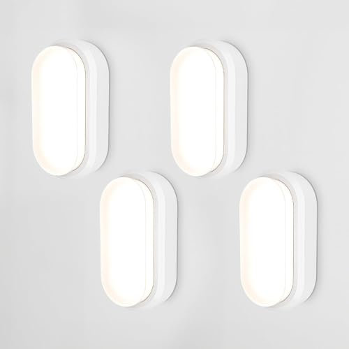 HOFTRONIC 4er Set - C-Series LED Kellerlampe Weiß - 12W 1160lm Wandleuchte Oval - IP54 LED Feuchtraumleuchte - 4000K Neutralweiß - Wandlampe Deckenlampe für Treppe Flur Keller WC Garage