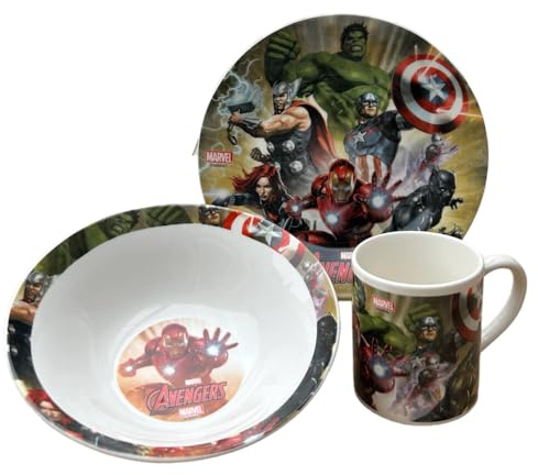 Juego de 3 piezas de cerámica Vengadores Marvel taza tazón plato vajilla para niños en embalaje