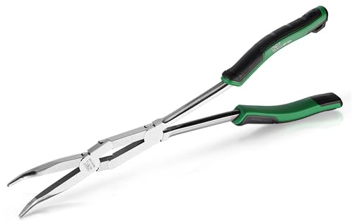 SK 13-Inch Double Compound Long Reach Pliers, 45° Bent Nose Pliers With Comfort Grips, Premium CR-V Steel Construction