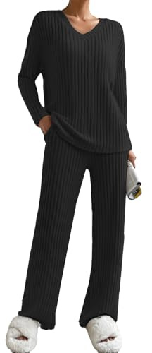 JENJON Conjunto de Traje de Ocio Manga Larga de Dos Piezas para Mujer Chándal Traje Deportivo Pierna Ancha Otoño Invierno