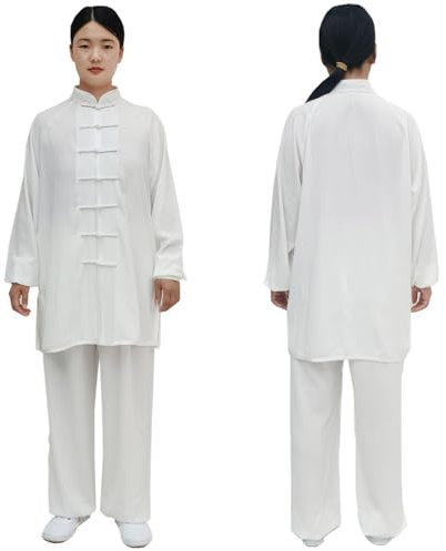 DAYKET Kampfsportbekleidung für Männer und Frauen, traditionelle chinesische Uniformen für Tai Chi und Wing Chun, Unisex-Morgentrainingsanzug,White-3XL/180