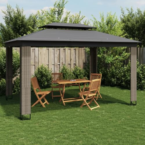 Gecheer Tonnelle avec toit double anthracite 3,94 x 2,96 m en acier, gazebo, tonnelle de jardin, tonnelle pour barbecue, pégolat, pergola, tonnelle avec toit, auvent pour fête, p368447