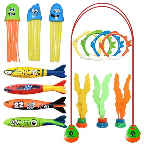 WJWINER Tauchspielzeug für Kinder, 16 Stück Tauch Spielzeug Tauchtorpedo zum Schwimmen, Unterwasser Tauchspielzeug Set, für Kinder, Jungen, Mädchen Unterwasser-Pooltraining