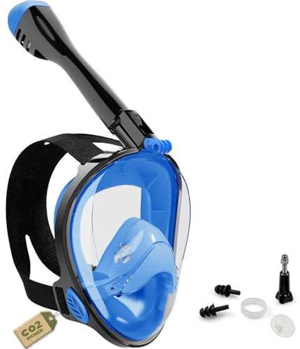 Schnorchelmaske für Erwachsene - Tauchermaske CO2 Sicher - Neues Upgrade Vollgesichtsmaske Schnorchelmaske Inklusive Tragetasche (Blau-Schwarz, S/M)