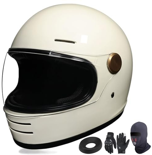 GAORUTO Casque De Moto Intégral Homologué ECE R22-06 Casques De Moto Vintage avec Masque Et Gants pour Hommes Et Femmes Adultes G,L (57-58cm)