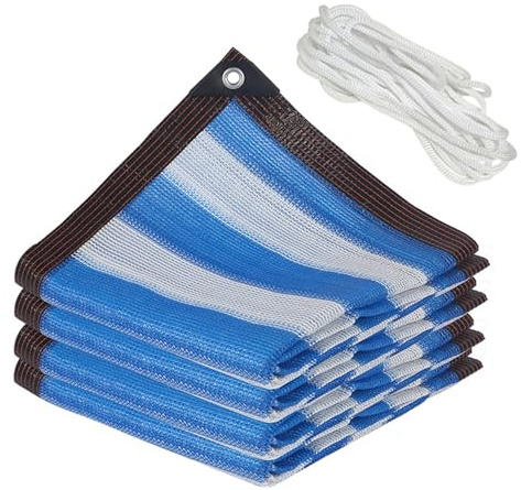 Toldo tipo vela de 7 x 10 m, resistente, grueso, resistente al desgarro, para invernadero, sombra de plantas, red de rayas azules