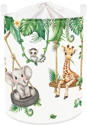 Clastyle Panier Rangement Bébé Animaux Vigne Corbeille à Linge Sale Pliable Garçon Fille pour Vêtement Boite de Rangement Jouet pour Salle de Bain Chambre à Coucher, Girafe Singe Eléphant, 36x45 cm