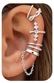 Dochais 5 Stück Ear Cuff Silber für Damen Ohrmanschette Ohne Ohrloch Fake Helix Piercing Clip Ear Cuff Wrap Earcuff Set Silber Ohrringe Fakepircings Ohrringe Manschette Knorpel Earcuffs für Mädchen D