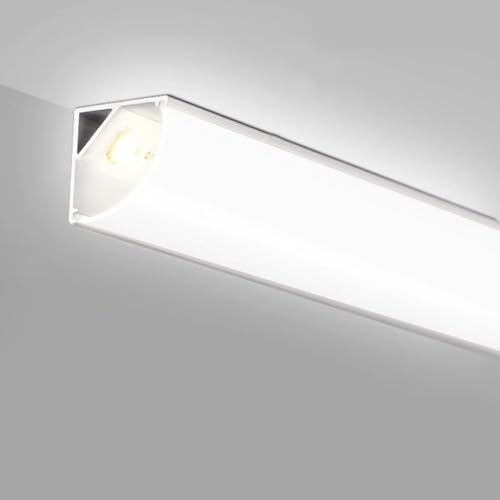 JNTFNE Moldura de Corona (3 Unidades) con luz LED indirecta para Techo/Pared, difusor de Aluminio en Arco, Tira LED para riel de gabinete, decoración de Pared (16 mm x 16 mm)