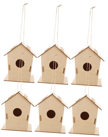 FUNOMOCYA 6pcs DIY Wooden Birdhouse Kit for Unpainted Nature Craft for Boys and Creative Graffiti for Building and Painting Artistic Outdoor Habitat Activity