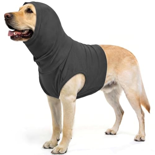 Hundtröja med öron, loophalsduk hund medicinsk sällskapsdjur skjorta hund överkropp nacksår täcka (grå, 2XL)