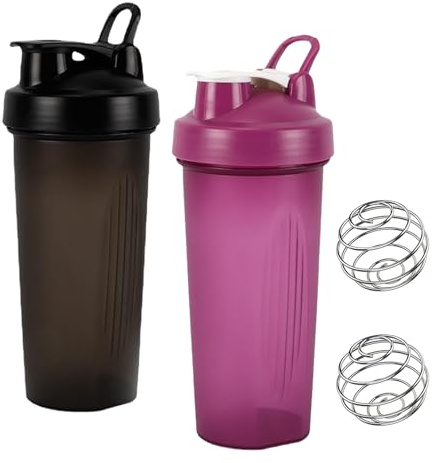 Vexaflow 2 Pezzi Shaker Proteico 600 ml, con Scala di Misurazione e Palla in Acciaio Inox, Senza BPA, A Prova di Perdite, Ideale per Frullati Proteici, Palestra e Fitness