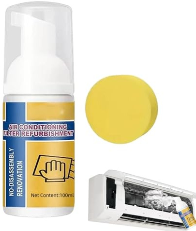 Schiuma Detergente per Condizionatore - Spray Schiumogeno 100ml Senza Risciacquo Rimozione Macchie Ventilatore - Pulitore Serpentine con Spugna per Condizionatore | per Sporco Polvere Grasso Manutenzi