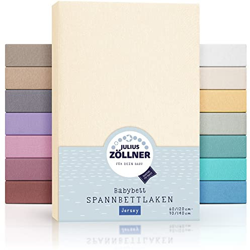 Julius Zöllner Jersey Spannbettlaken für Baby- & Kinderbett, 100% Jersey-Baumwolle, OEKO-TEX Standard 100 zertifiziert, Größe: 60x120cm / 70x140cm, 1er Pack, ecru