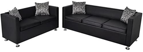 vidaXL Sofa Set 3-Sitzer 2-Sitzer Kunstledersofa Loungesofa Couch Kissen schwarz