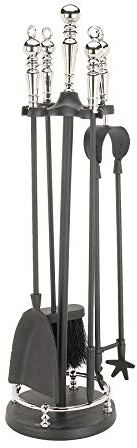 66cm Tall Black Iron & Nickel Regency Victorian Fireplace Accessories Companion Set - Fireside Tools with Poker, Tongs, Brush and Pan - Elegant Fireside Companion Set for Fire Log Burner