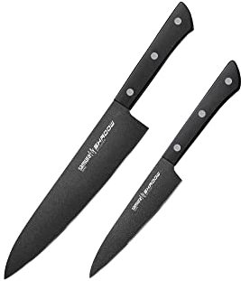 SAMURA Set di coltelli Giapponesi Shadow di 2 Pezzi Realizzati in Solido Acciaio con Rivestimento Antiscivolo