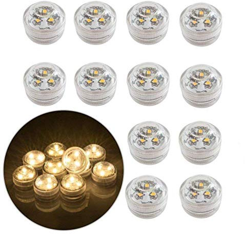 Hansun 12x Underwater LED Flameless Tea Lights, Battery Operated Submersible Waterproof Decorative Candle Lights for Fish Tank/Pond/Swimming Pool/Wedding/Party (Warm White)