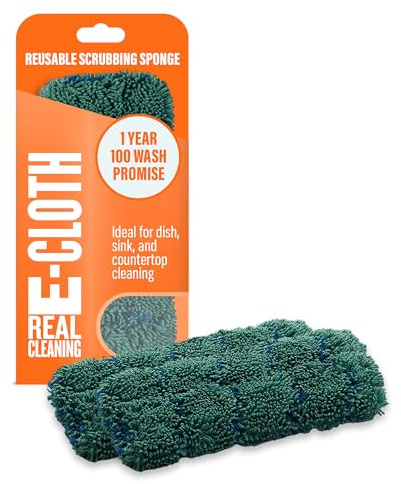 E-Cloth Kitchen Dynamo, Premium Microfiber Non-Scratch Kitchen Dish Scrubber Sponge, Ideal for Dish, Sink and Countertop Cleaning, 100 Wash Guarantee, Green, 2 Pack