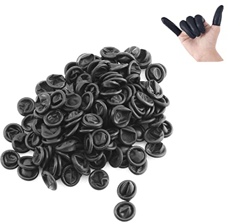 Lind Kitchen 150pcs Disposable Latex Finger Cots Protective Fingertips Gloves Rubber Industrial Fingerstall Sleeves 65mmx25mm (Black)